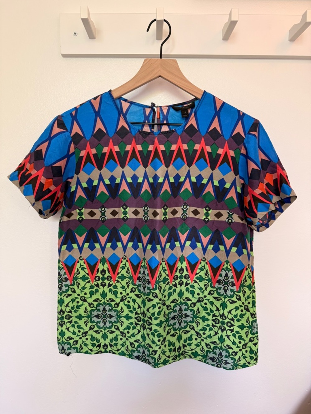 J. Crew 100% Silk Short Sleeve Geometric Print Top - Size 0